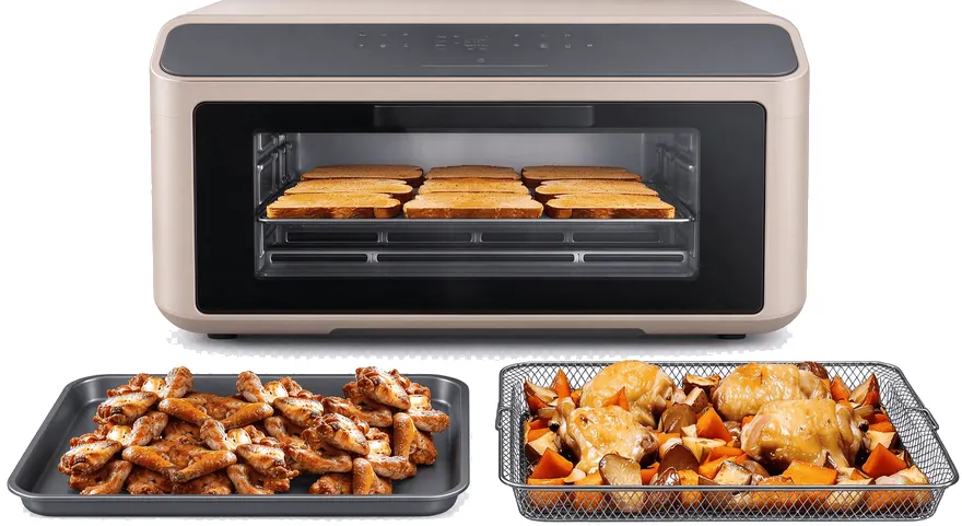 Countertop electric oven with convection fan and baking trays