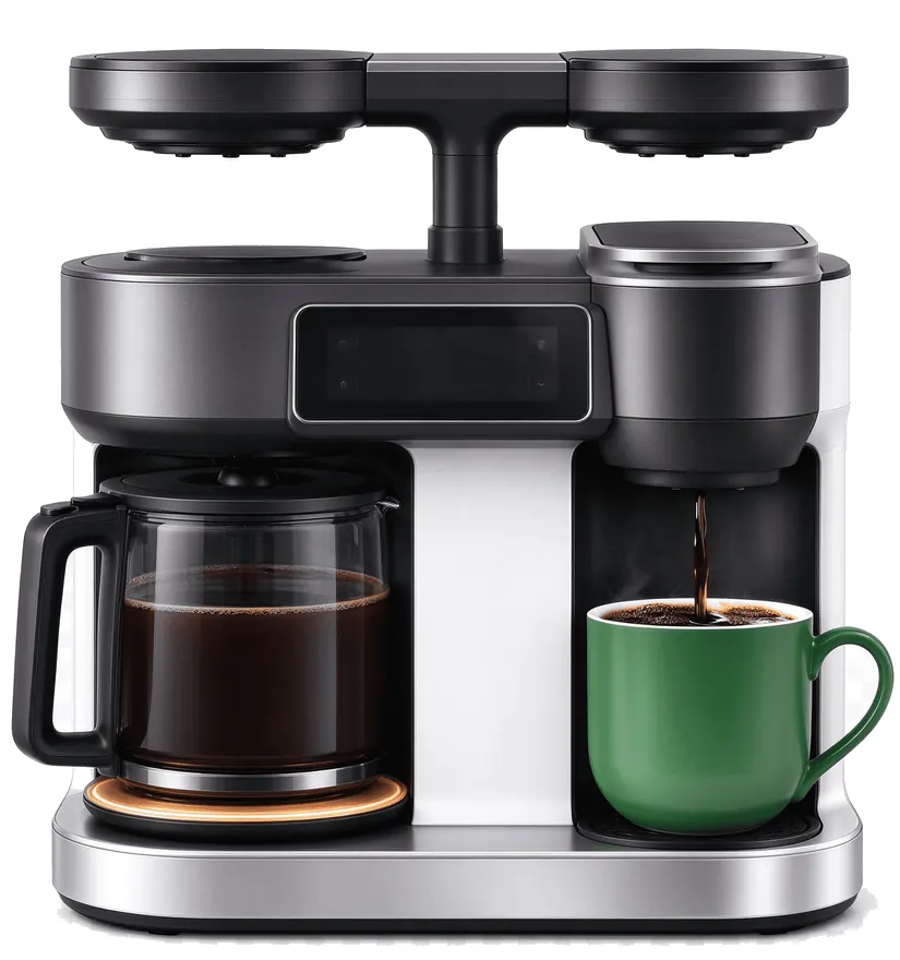 Grind-and-brew drip coffee maker with glass carafe