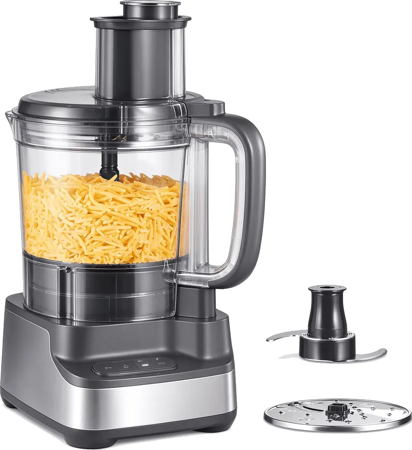 Multi-function food processor with slicing, shredding and dough attachments
