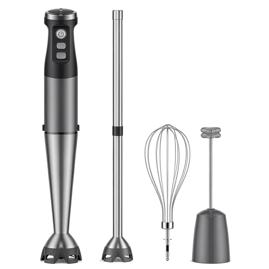 Immersion blender set with whisk, chopper and beaker attachments