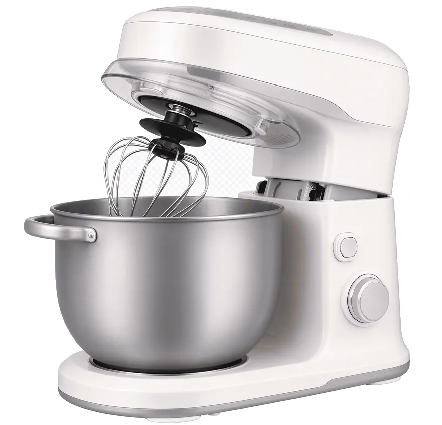 Die-cast stand mixer with stainless steel bowl and multi attachments