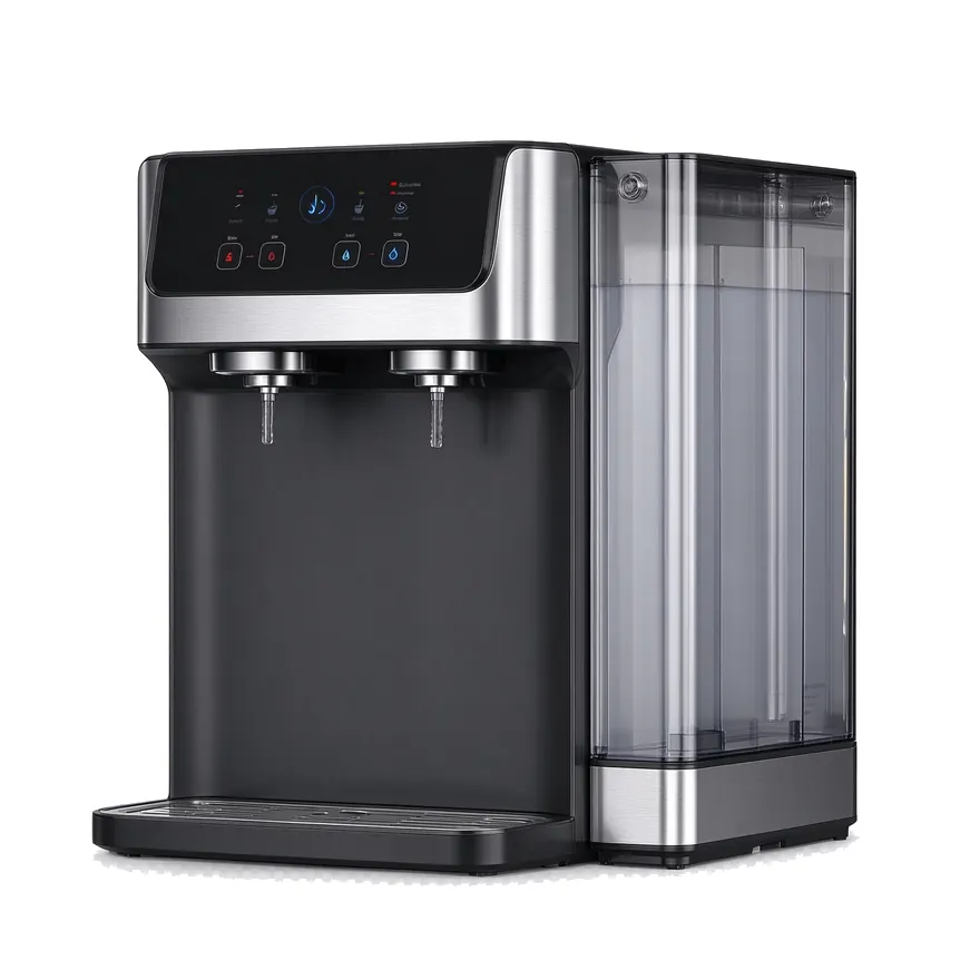 Floor-standing and countertop water dispensers with hot and cold options